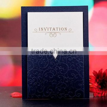 Gorgeous Navy laser cut border wedding invitations with embossed pattern for wedding