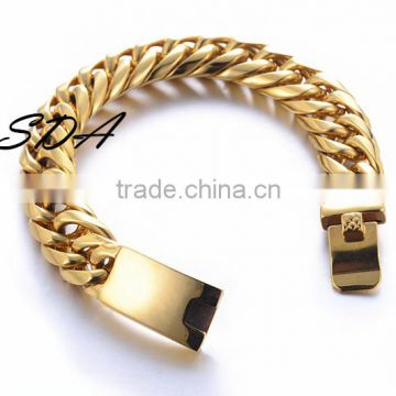 2016 Hot New Fashion Men's 8.5" 316L stainless steel 16mm cuban curb chain bracelet with 18K gold plating