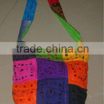 ETHNIC TRIBAL BAG WITH COLORFUL PATCHWORK AND MIRROR WORK SHOULDER BAG
