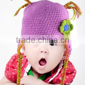 BABY HAT PURPLE WITH GREEN FLOWER