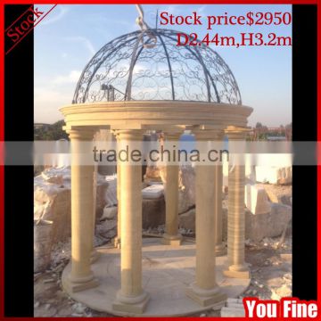 Outdoor hand carved Yellow marble gazebo with metal roof