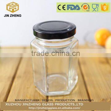 hexagonal 100ml High Quality Glass Honey Jars with screw cap
