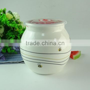 White Chinese style home ceramic salt & sugar pot with lid, flower decal printing