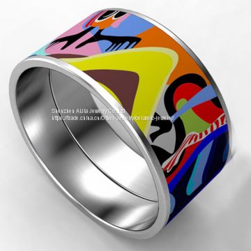 Metal Multi Color Stainless Steel Enamel Bangle With Glitter