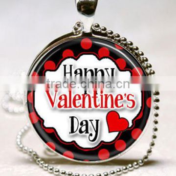 Wholesale 2014 newest fashional silver metal beads chain Happy Valentine's day pendant necklace jewelry