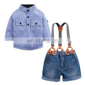 Summer 2Pcs Baby Boys set long sleeve strap Tops T-shirt pocket Short Overall Set Kids  Shorts Outfits Clothes Boy sets
