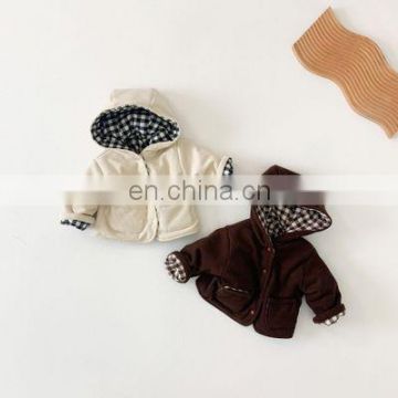 2020 winter thickened children's cotton clothes Korean version of the plaid baby quilted jacket can be worn on both sides
