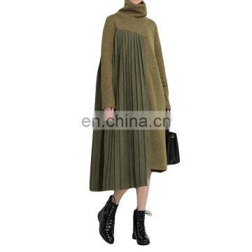 TWOTWINSTYLE Sweater Dress For Women Turtleneck Long Sleeve Patchwork Loose Oversized Casual