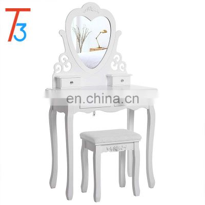 Dressing Table Set with Stool and Heart shape Mirror Makeup Desk 4 Drawers Vanity Furniture bedroom White