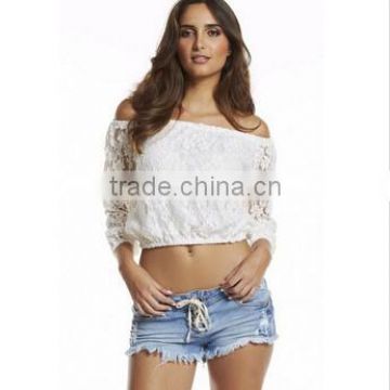 Instyles SEXY OFF-THE-SHOULDER LACE SHORT BLOUSE FOR SUMMER boutique clothing Clothing
