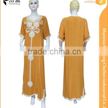 the newest short sleeves big area rope embroidery slip in hem maxi dress