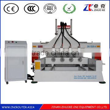 Custom Design 4 Heads 4 Rotary Axis Wood CNC Router Machine Mainly For Round Materials ZKM-1325 With Air Cylinder For Z-Axis
