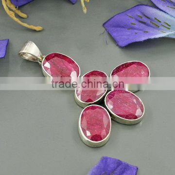 falak gems Natural Red Ruby Pendant, Silver Pendant Bezel Set Pendant
