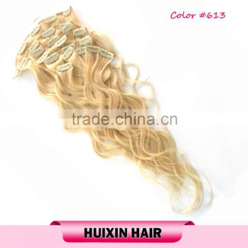 Blonde Cambodian Human Hair Wavy Clip In Hair Extension