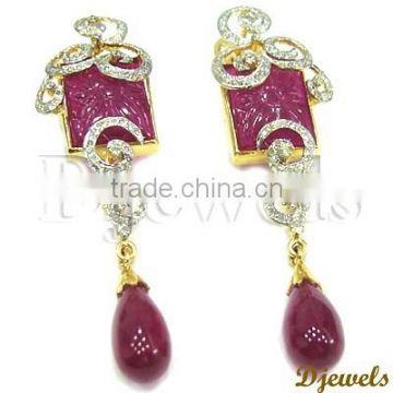 Ruby Diamond Earrings, Diamond Gold Earrings, Diamond Jewellery