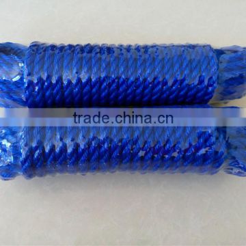 Plastic Twisted 3 strand PE clothes line rope 15 meters/20 meters per roll