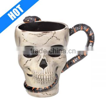 customized color glazed painted snake skull ceramic halloween decoration mug