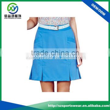 2017 Belt loops waistband Ruffle Hem blue ladies golf skirt