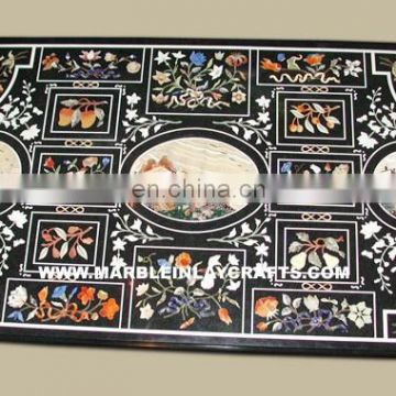 Black Marble Inlay Dining Table Top, Marble Dining Table Inlay Top