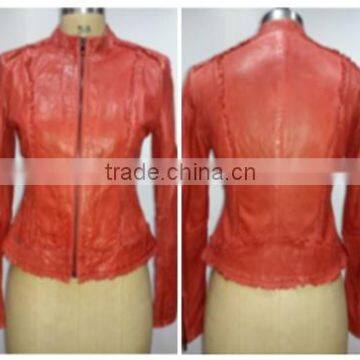 Sheep Leather Jacket Made Through Garment Dyed Treatment. Color Red