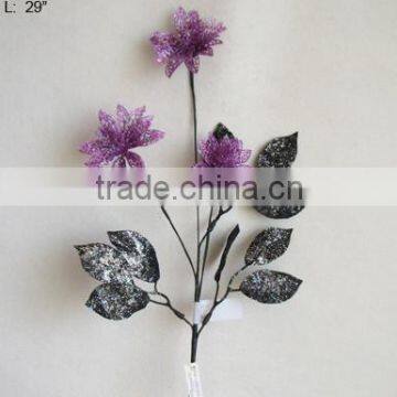 new High quality multi-color artificial glitter flowers and leaf branches christmas spray for christmas decorations