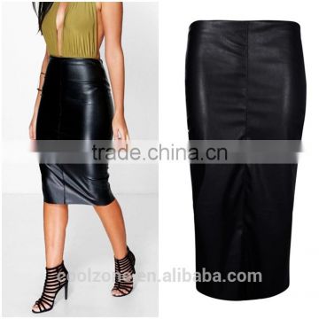 Latest OEM service leather look women midi skirt,fashion lady skirt 2016