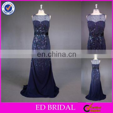 LN147 Stunning beaded sleeveless elegant navy blue sale beaded brazilian evening dress
