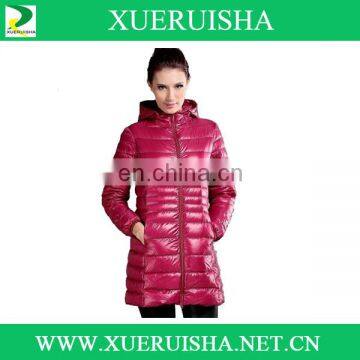 warm long down coat for woman in soft waterproof shell