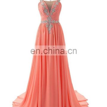 Robe De Soiree Dubai Evening Dresses Long 2016 High Quality Square Gorgeous Crystals Beaded Sequined Chiffon Prom Dress Vestidos