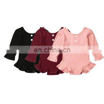 Multi colors long sleeve ruffle baby romper solid cotton rib jumpsuit for babies