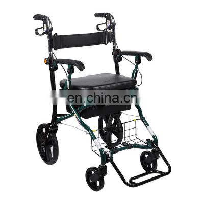 Safety aluminum frame foldable footrest 4 wheel folding rollator walker with brakes and seat