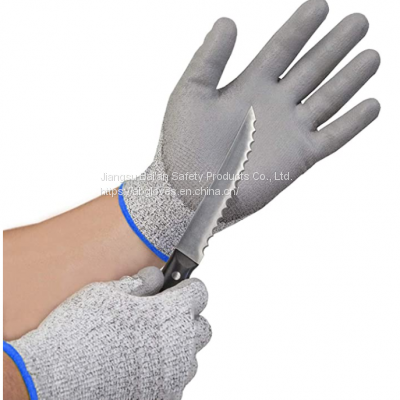 HPPE Fiberglass Liner PU Coated Level 3 Cut Resistant Gloves  bagloves