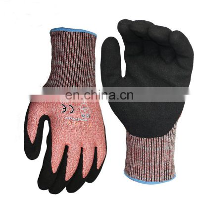 HY En388 4544 High Cut Risk Applications Glove Premium Quality Sandy Nitrile Scrub Cut Resistant Work Glove Construction gloves