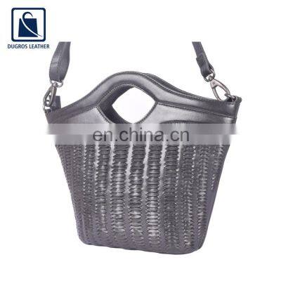 New Fashion Stylish Look Vintage Style Matching Stitching Silver Antique Fittings Genuine Lather Handbag for Women