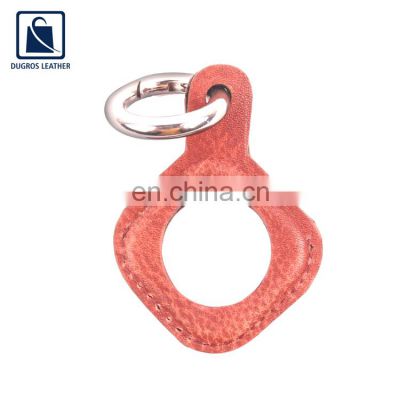 Nickle Fitting Elegant Pattern Matching Stitching Ring Closure Type Genuine Leather Airtag Key Chain for Wholesale Purchase