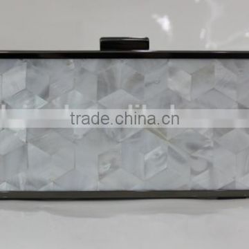 white/black/rose shell minaudiere, metal case mother of pearl clutch bags