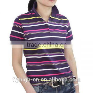 striped design women polo neck embroidered t shirts
