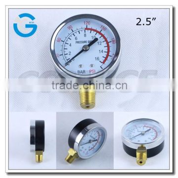 High quality 2.5 inch black steel acetylene oxygen gauge with bottom connection