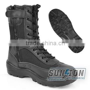 Full black cowhide full grain leather Tactical Boots with Zipper