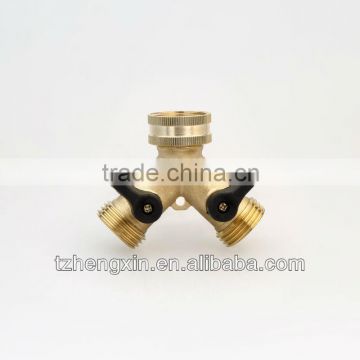 Brass 3-ways Y shape hose connector with shut-off