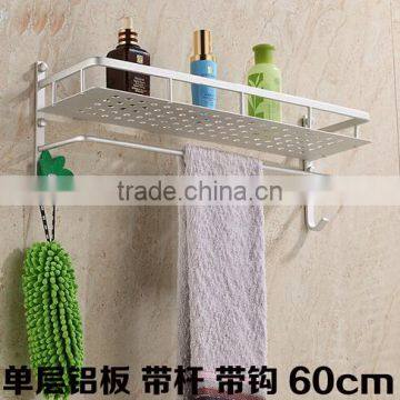 Single or double space aluminum bathroom shelf rack with kitchen towel bar hanging hook