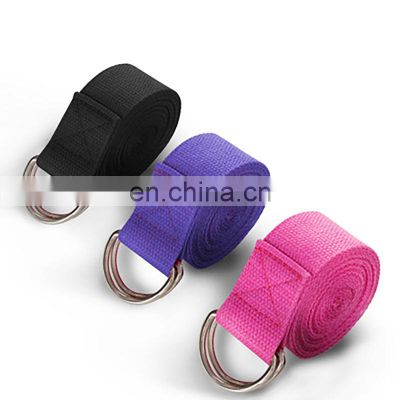 Adult Hot Selling Indoor Cotton Fabric Yoga Stretch Belt D Ring With Custom Logo Double D Ring Buckle