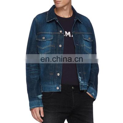 New fashion  custom vintage blue 4 pocket denim bomber jacket for mens
