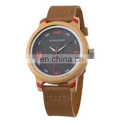 BOBO BIRD Bamboo Wooden Watches for Men with Genuine Leather Strap Accept LOGO Customization