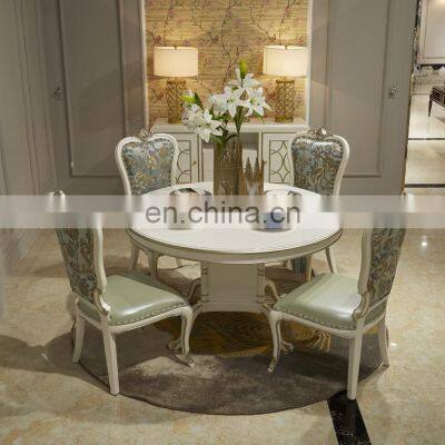 European 1.35 diameter white solid wood 6 chairs round dining table sets