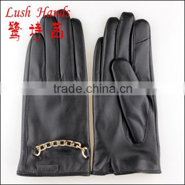ladies touch screen leather gloves with The chain accessories