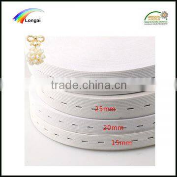 15mm, 20mm, 25mm Width White polyester buttonhole elastic webbing band tape