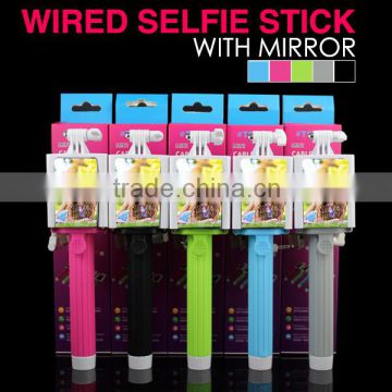 Cheap Innovative Products, Cable Connection Selfie Stick with Mirror, Selphie Manopod
