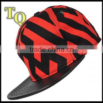 5panel 100% cotton striped leather brim snapback hats