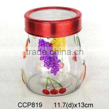 CCP819SH hand-painted glass jar with plastic lid